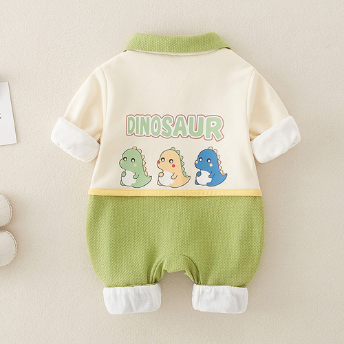Spring New Baby Double Layer Bodysuit Class A Pure Cotton Newborn Clothes for Boys, Outgoing Crawling Suit