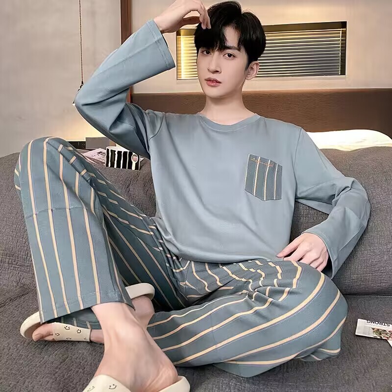 Pajamas for Men, Cotton Pajamas, Spring and Autumn Style, 2025 New Long-Sleeved Plus-Size Winter Loungewear Set