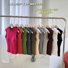 韓版磨毛加厚保暖帶胸墊無袖背心女秋冬2023新款修身顯瘦打底上衣