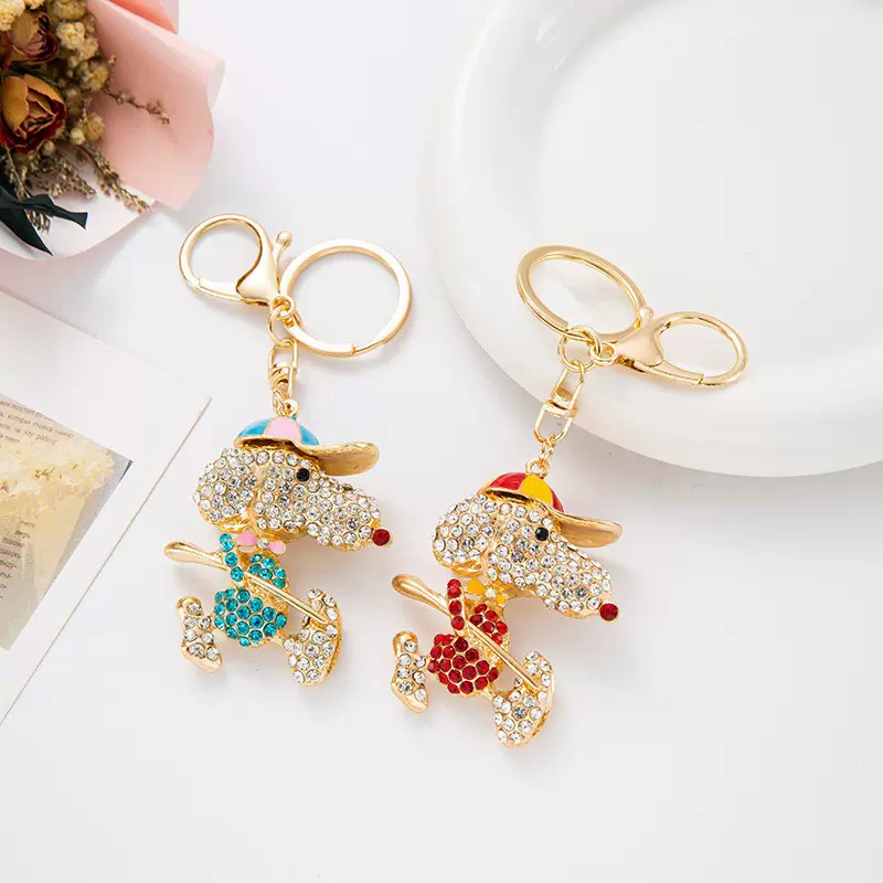 生肖动物小狗水钻钥匙扣饰品配件亚马逊跨境爆款打高尔夫狗钥匙链