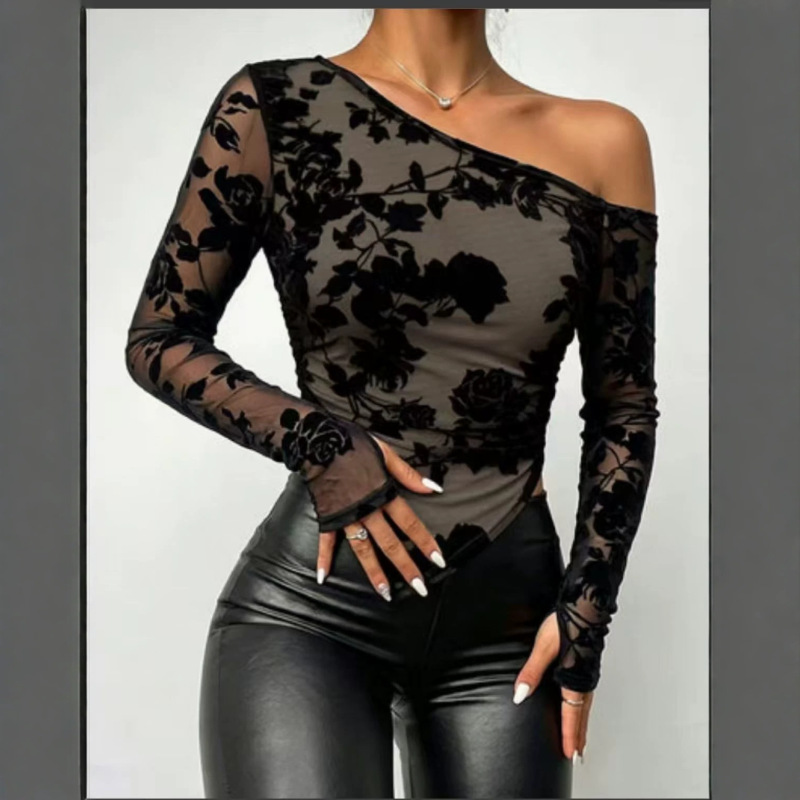 European and American Cross-Border Amazon 2026 Spring New Women's V-Neck Lace Patchwork Mesh Bell-Sleeve T-Shirt Top for Women European and American Cross-Border Amazon 2026 Spring New Women's V-Neck Lace Patchwork Mesh Bell-Sleeve T-Shirt Top for Women