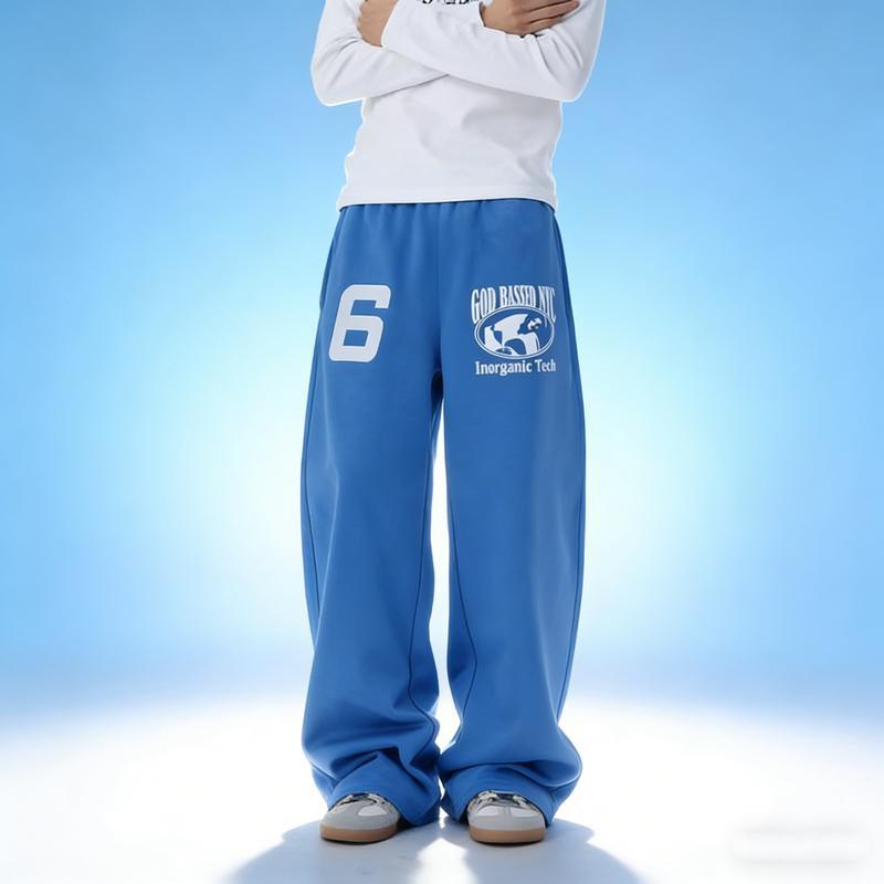 American bordado azul macheta pantalones largos de piernas largas primavera y otoño estilo perezoso pantalones casuales más gruesos
