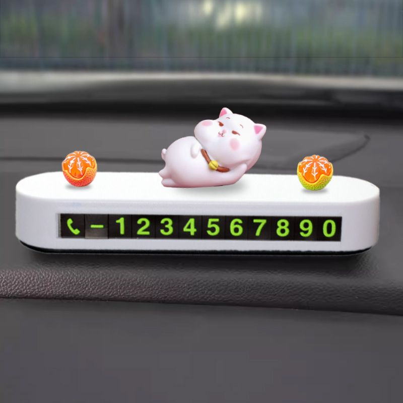 Adornos de la consola central en el automóvil, señal de estacionamiento temporal, automóvil, teléfono móvil, nueva tarjeta de matrícula de automóvil de dibujos animados, plástico