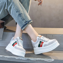 真皮7CM增高聚氨酯底小白鞋女2025年秋季新款女鞋子水钻休闲板鞋