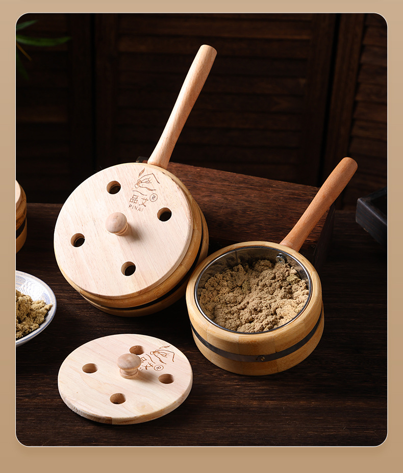 Bamboo Moxibustion Box Portable Ginger-Partition Moxa Burner with 500g Stone-Ground Moxa Wool for Home Warming Therapy details