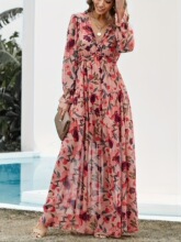 U 12329 Fashion Print Long Sleeve Evening Dress ӡ���������