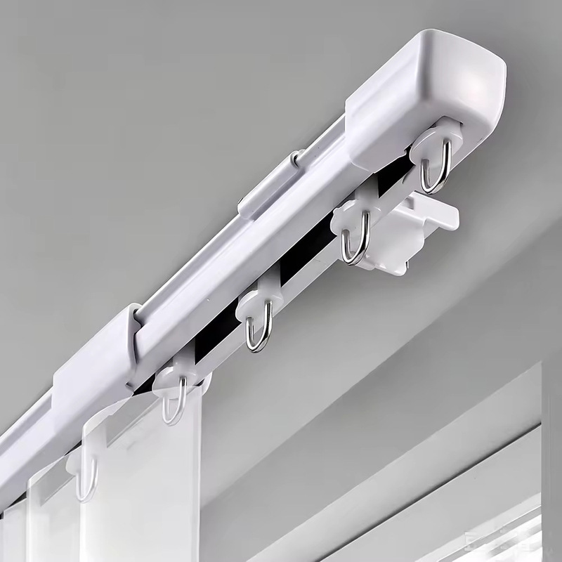 Silent Retractable Curtain Track Heavy Duty white Adjustable Sliding Curtain Rail System with Nano Silent