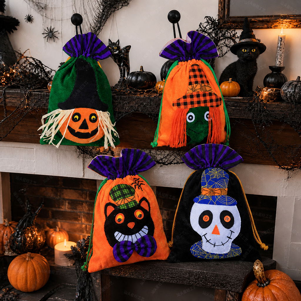 Decoración de Halloween bolsa de caramelo bolsa de regalo de terciopelo para niños Ghost Festival Portátil Bolsa de bruja de calabaza fiesta diseño de vacaciones