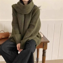 软糯慵懒风配围巾两件套针织毛衣女2025秋冬韩系宽松纯色百搭上衣