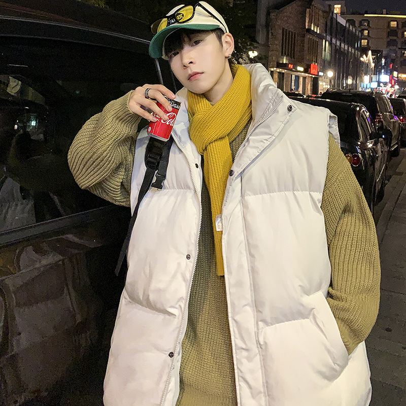 Abajo Chaleco de algodón de los hombres invierno cálido ins marca de moda de color sólido pan abrigo suelto todo fósforo collar chaleco