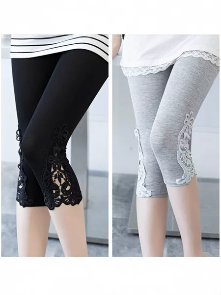 Summer Lace Women's Cropped Leggings Elastic Plus Size Slimming Thin Outerwear Mid-Length Pants