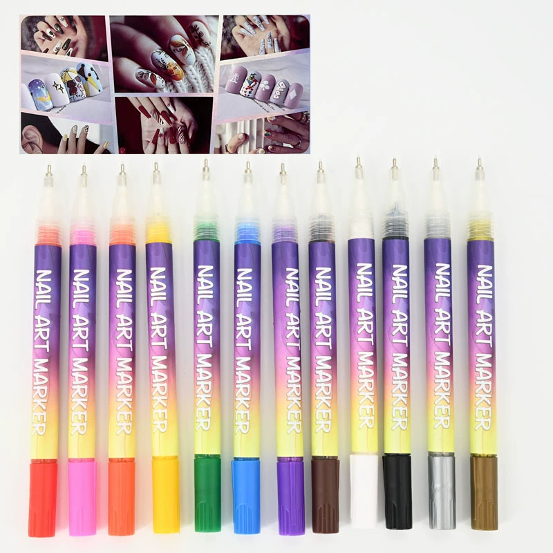 М Multicoloured drawing pens for manicure, fake nails, liner to create lines, manicure brush, DIY, 12 colors