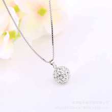 跨境速卖通s925纯银香巴拉项链女满钻球吊坠小众设计感锁骨链批发