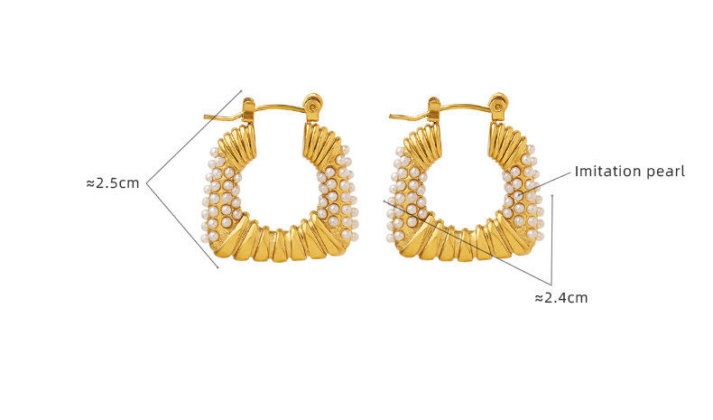 Retro U-form Titan Stahl Inlay Künstliche Perlen Ohrringe 1 Paar display picture 2