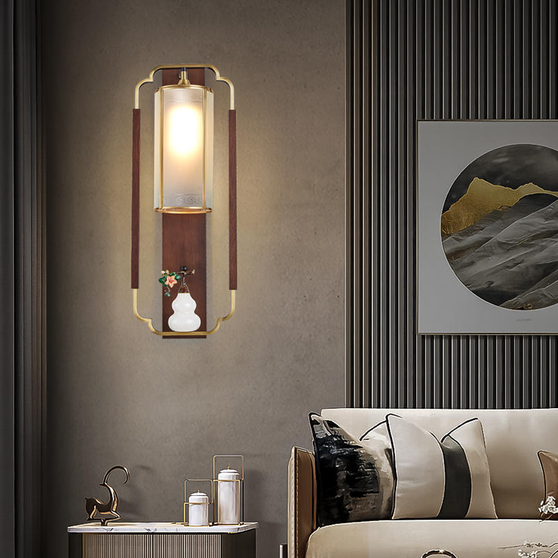 All Copper New Chinese Style Solid Wood Living Room Background Wall Lamp Chinese Style Plum Orchid Bamboo Chrysanthemum Bedroom Bedside Corridor Wall Lamp