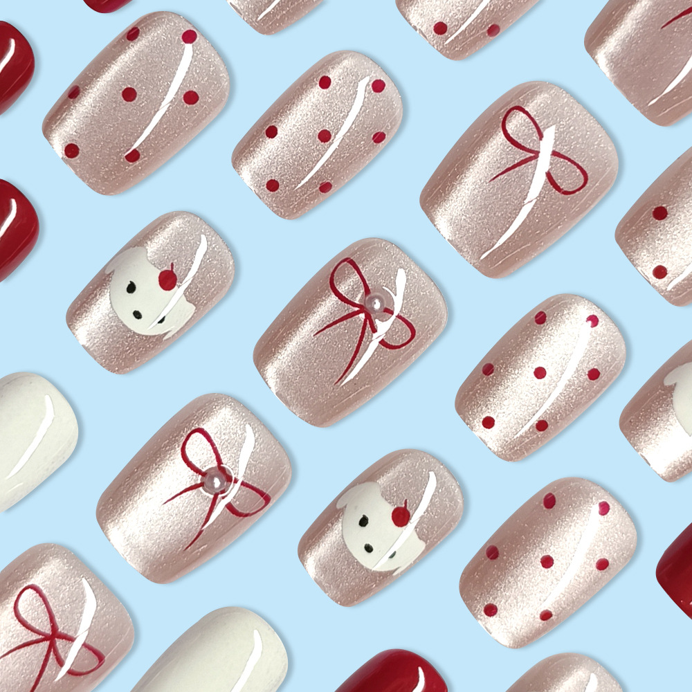 Año Nuevo vino rosado diamante ojo de gato usar uñas de arco ondulado punto de perro 30 piezas de uñas falsas. image 5