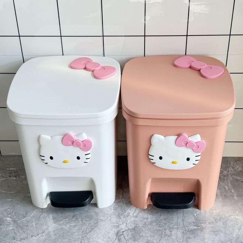 凯蒂猫垃圾桶卡通可爱高颜值家用客厅卧室脚踏式带盖大容量卫生间|undefined