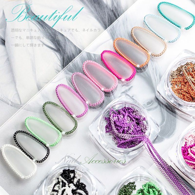 Nail metal chain jewelry Internet famous new Japanese tassel ultra-fine chain fluorescent color retro nail decoration