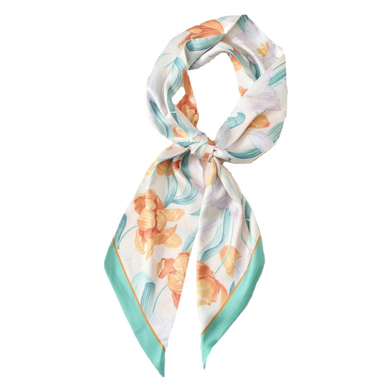 Primavera nueva bufanda de seda artificial impresa al por mayor bufanda de seda larga cinta de las mujeres moda flor dulce pequeña bufanda