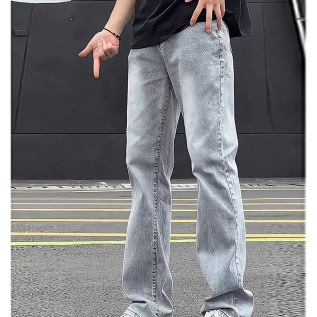 Estilo caliente estilo vibe casual cleanfit micro-cuerno pantalones vaqueros pequeños rectos de la calle alta de color sólido para hombres y mujeres