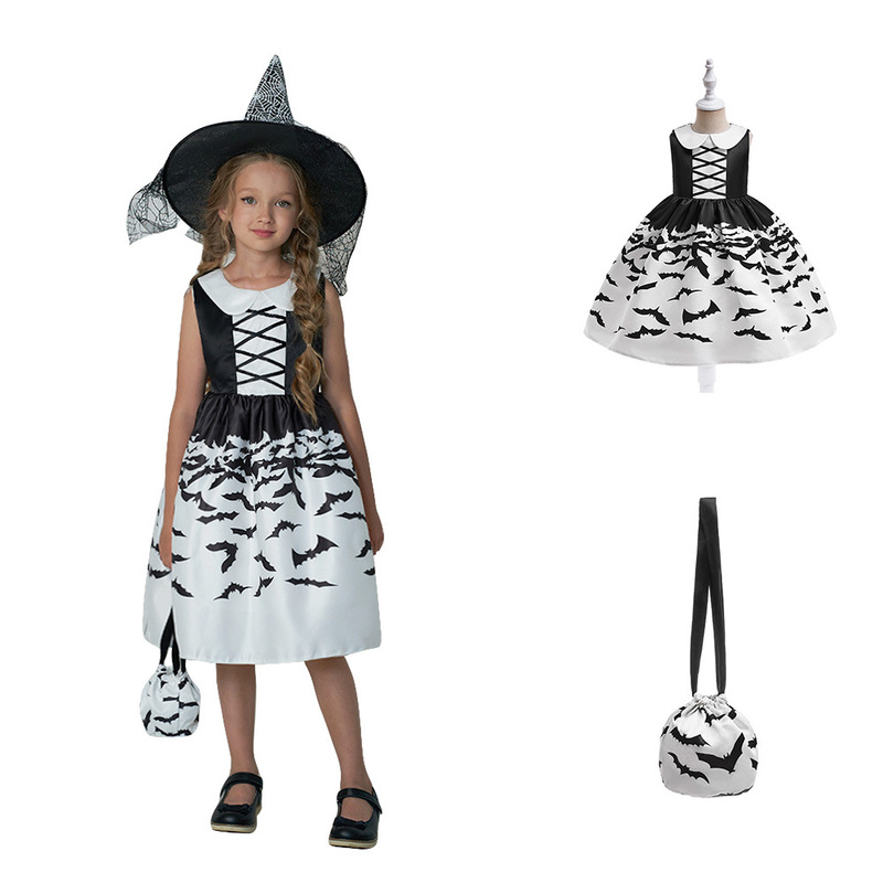 ハロウィンドレス 子供用コスプレ衣装 城の魔女プリントプリンセスドレス パーティーコスプレ衣装|undefined