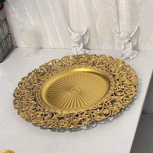 Foreign trade transparent wedding hotel party spray paint craft decorative plastic deep fruit plate golden shiny large fruit plate round