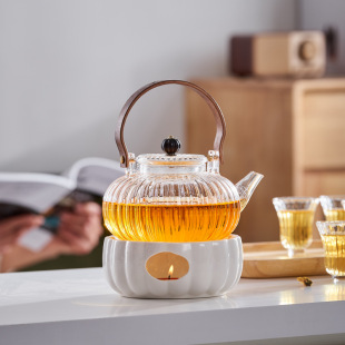 Candle-Heated Insulated Flower Teapot Set, Glass Fruit Tea Set, Beauty Salon Boiled Herbal Tea Glass Pot and Cup