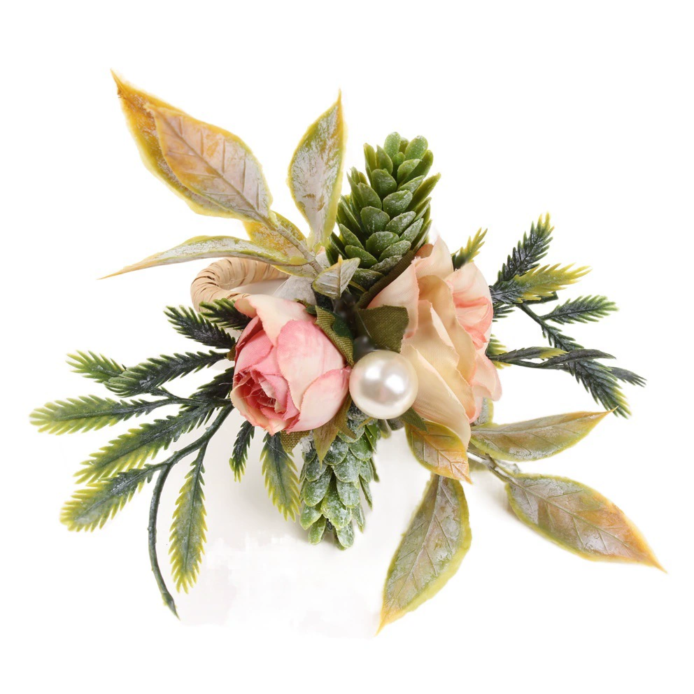 Новая Пряжка для салфеток имитация двойной розы сосновая шишка кольцо для салфеток ручной работы DIY цветочные украшения стола оптом