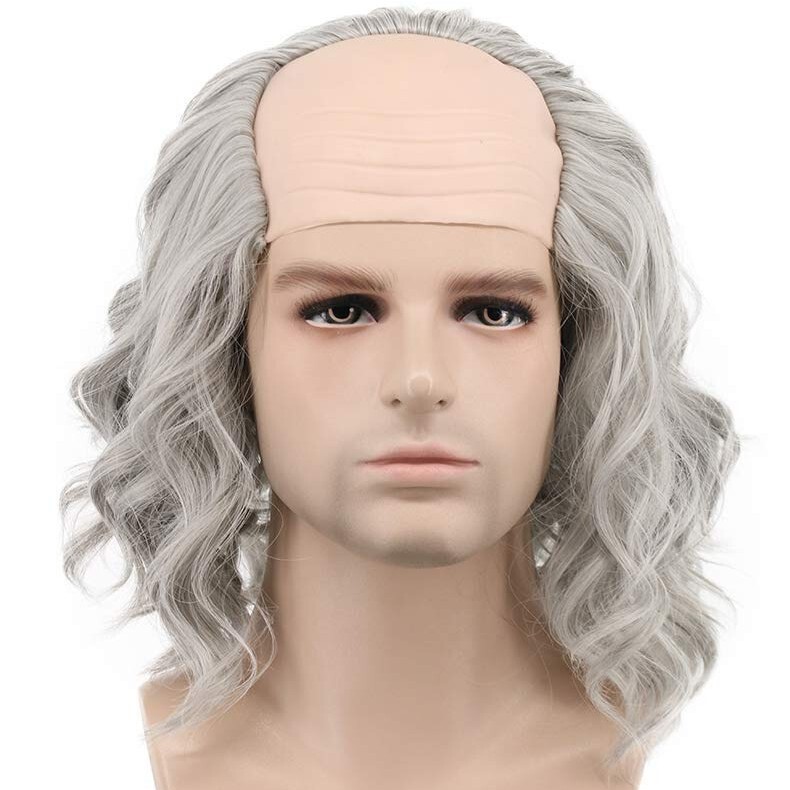 Halloween costume party funny bald wig, funny bald character costume, silver-gray bald wig Halloween costume party funny bald wig, funny bald character costume, silver-gray bald wig