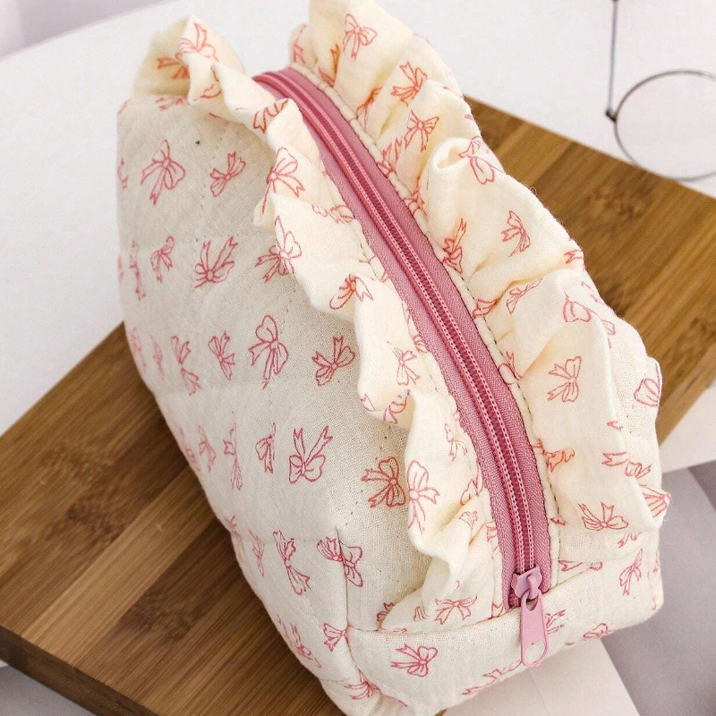 Flower, Bow Knot Pattern All Seasons Season Cute Basic Flower Bow Knot Cloth Square Makeup Bags
