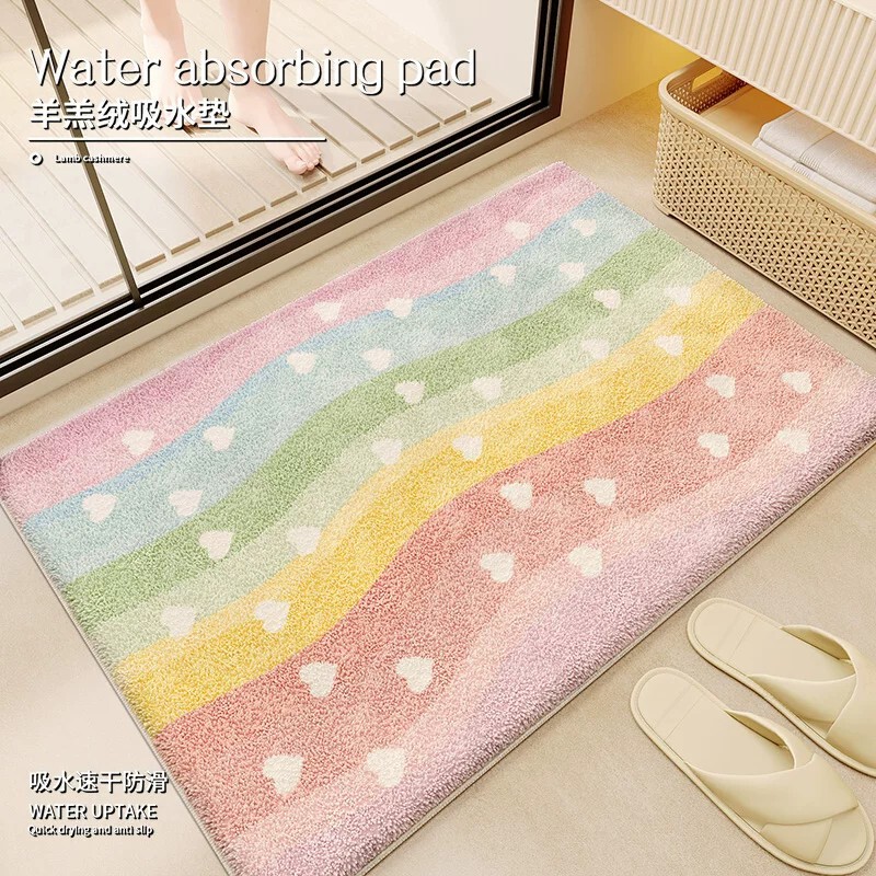 Rainbow Thickened Imitation Cashmere Carpet for Bathroom and Toilet Entrance, Water-Absorbent Non-Slip Mat for Entryway and Foyer Rainbow Thickened Imitation Cashmere Carpet for Bathroom and Toilet Entrance, Water-Absorbent Non-Slip Mat for Entryway and Foyer