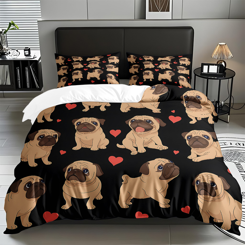 Fábrica de origen transfronteriza textil doméstico TEMU / JIT suave piel abrasiva caricatura cachorro impresión digital set edredón