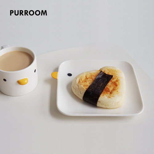 PURROOM chick bowl gift box set cup ceramic oblique mouth straight head cat bowl plus height cute neck protection to prevent overturning