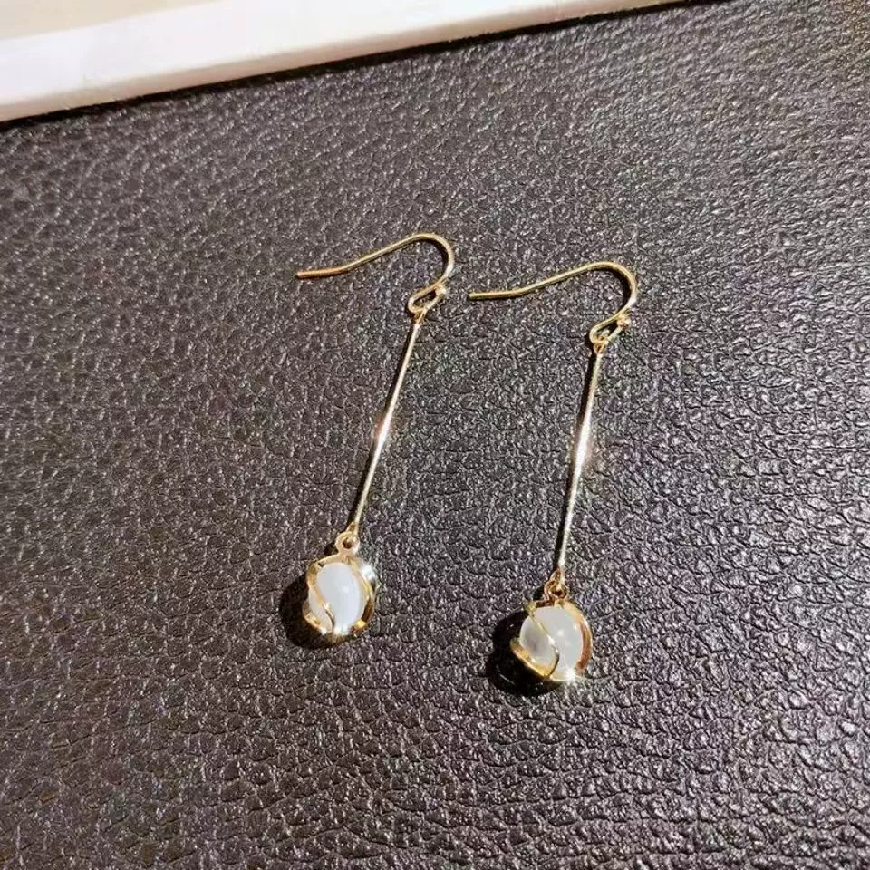 Серьги-штифты серебра 925, корейский стиль, кошачий глаз, минималистичный элегантный дизайн, ES6/ES273/ES378