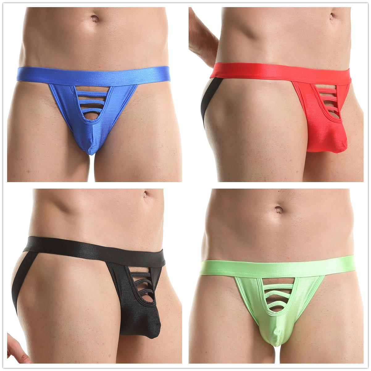 Cat will cross-border new cool men's sexy underwear solid color hollow breathable back hollow double thong 2304
