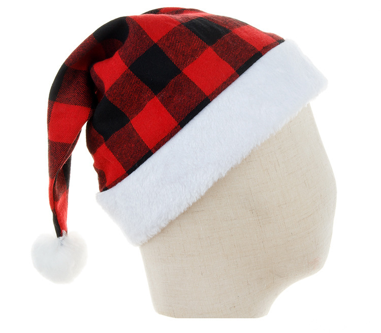 Christmas decorations Party Festive hat Red black and white plaid plaid Christmas hat_voghion.com