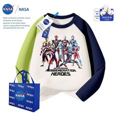 NASA秋季男童帅气卡通奥特曼拼接长袖T恤中大童春秋纯棉儿童装