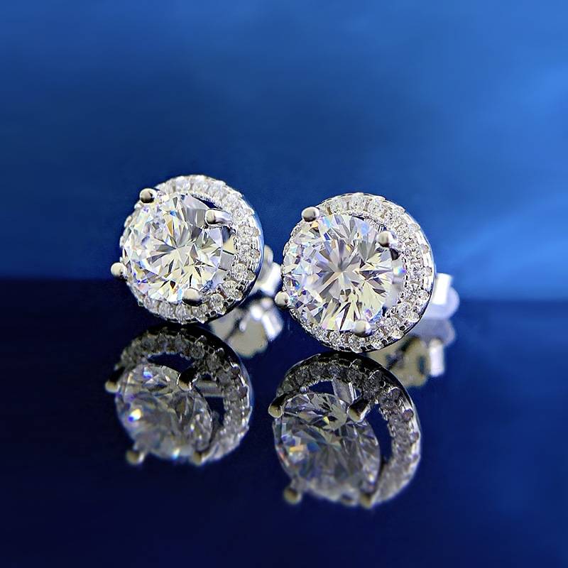 Zircon Inlay Material 1 Pair 925 Sterling Silver Zircon Round Ear Studs