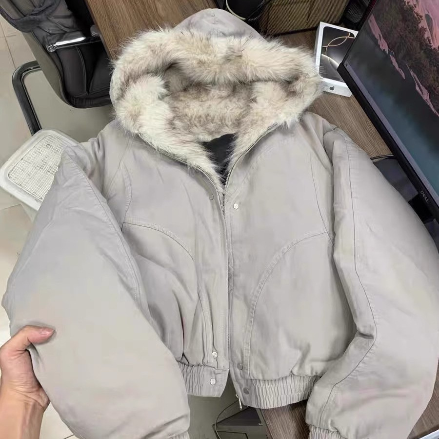 American-style Cleanfit fluffy mountain eagle hooded jacket cotton coat men's and women's winter thickened short workwear coat