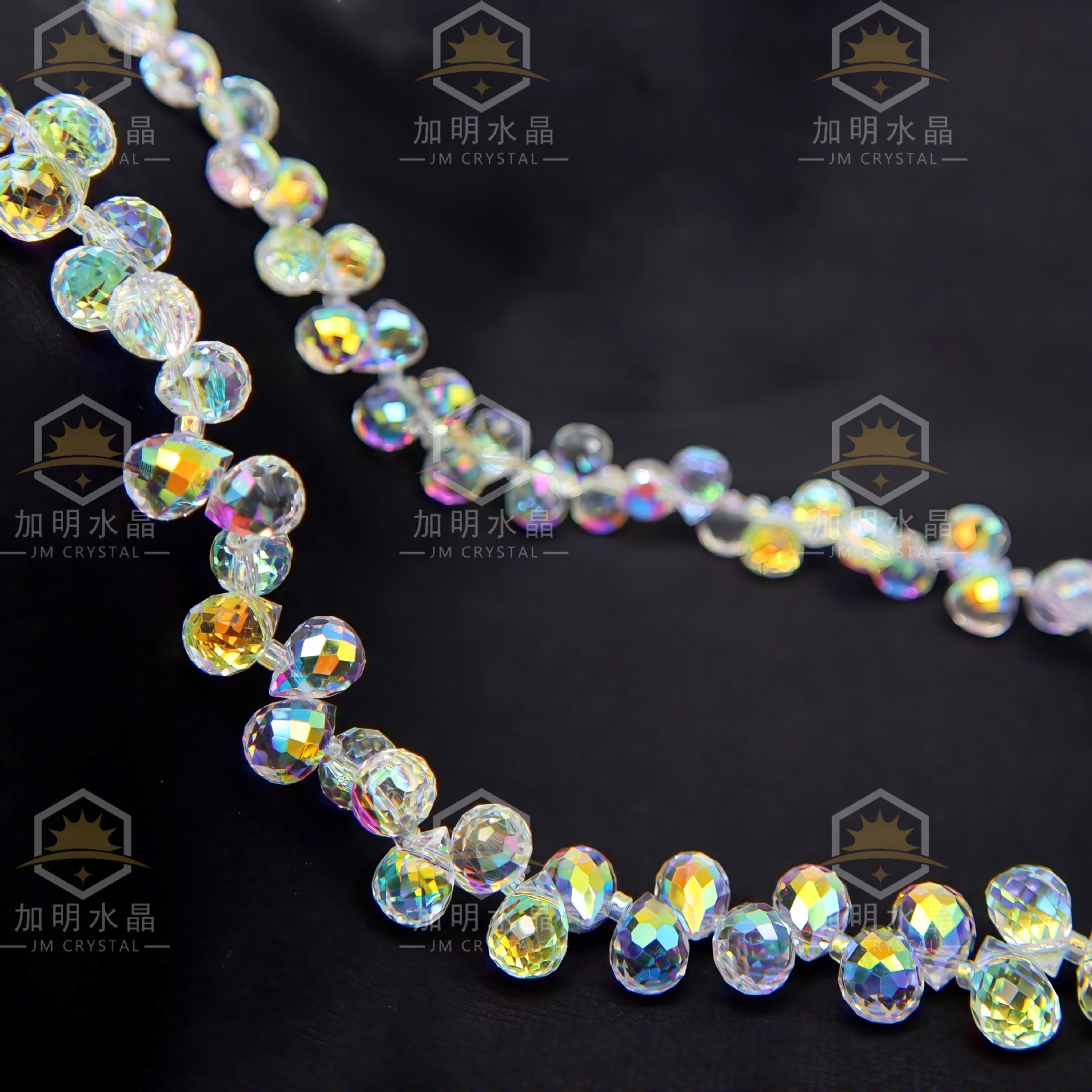 4/6/8mm K9精品水滴型爆闪横孔切面草莓晶水晶玻璃珠串珠饰品配件