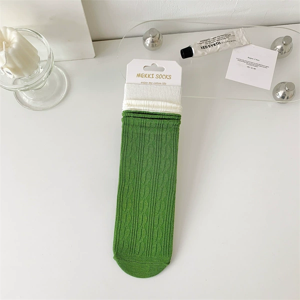 Personal color-dark green socks, white Luokou