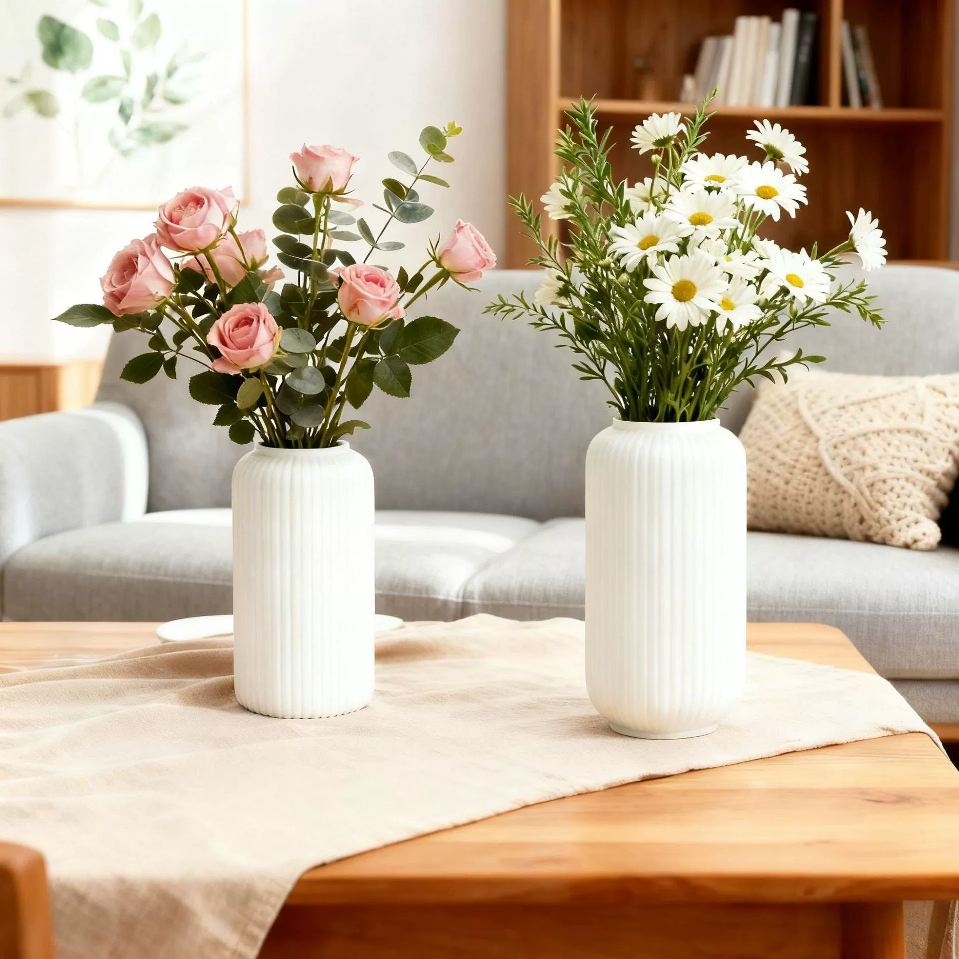 Современная ваза для искусственных цветов для дома, гостиной, простые пластиковые декоративные украшения, круглая ручка, настольная цветочная композиция, креативная ваза