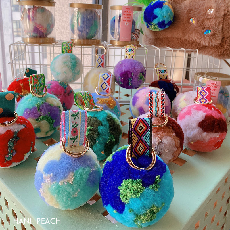 HD12258A03 milk Huhu tie-dyed wool ball wool ball keychain pendant with box packaging bag hanging ornaments