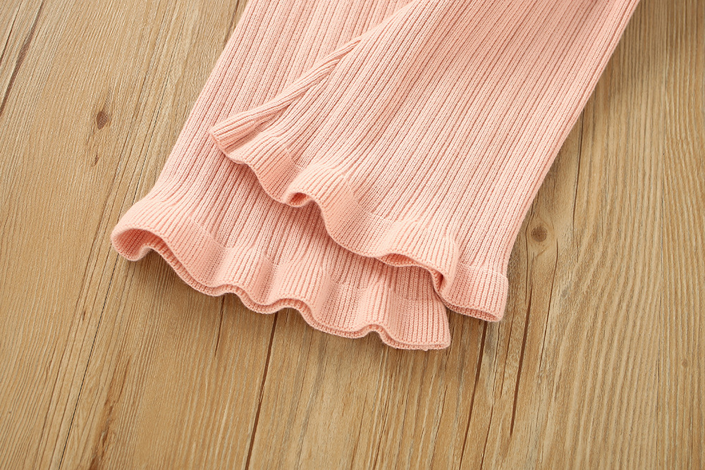 Girls' Sweater S 2023 Winter New Korean Edition Western Style Girl Stripe Wooden Ear Edge Children's Pants Two Piece_voghion.com