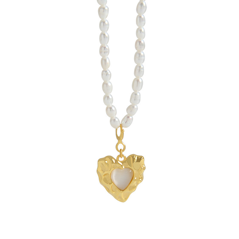 Nuevo collar de otoño y invierno no se desvanece perla de amor anillo colgante de alta sensación suéter cadena de lujo ligero conjunto de adornos