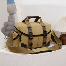 苏迪罗卡其色帆布防水新款2024单反数码相机单肩斜跨复古摄影包