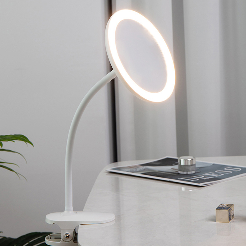 [personalizada] espejo de maquillaje LED con lámpara de clip para estudiantes de carga espejo de ampliación de escritorio de oficina