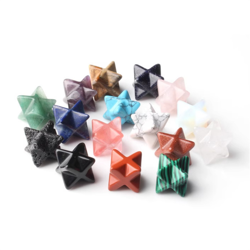 Natural White Crystal Obsidian Merkaba Three-Dimensional Six-Pointed Star Flower of Life Metatron Spiritual Ornaments