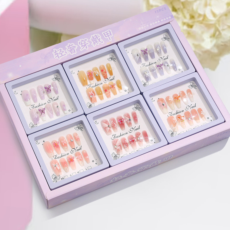 Cartoon Style Wearable Nails 2025 New Model, Nail Stickers That Enhance Complexion, Finished Product, New Ins-Style Detachable High-End Nail Pieces Wholesale