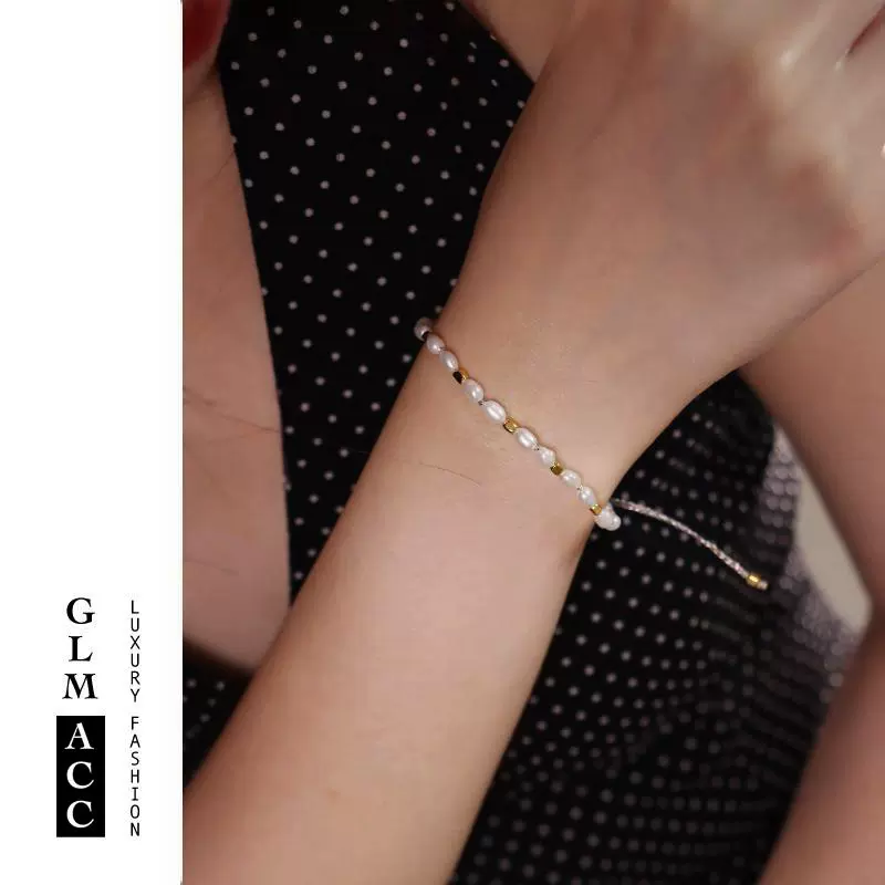 跨境日韩文艺天然淡水珍珠编织手绳法式轻奢风精致手链高级感手串